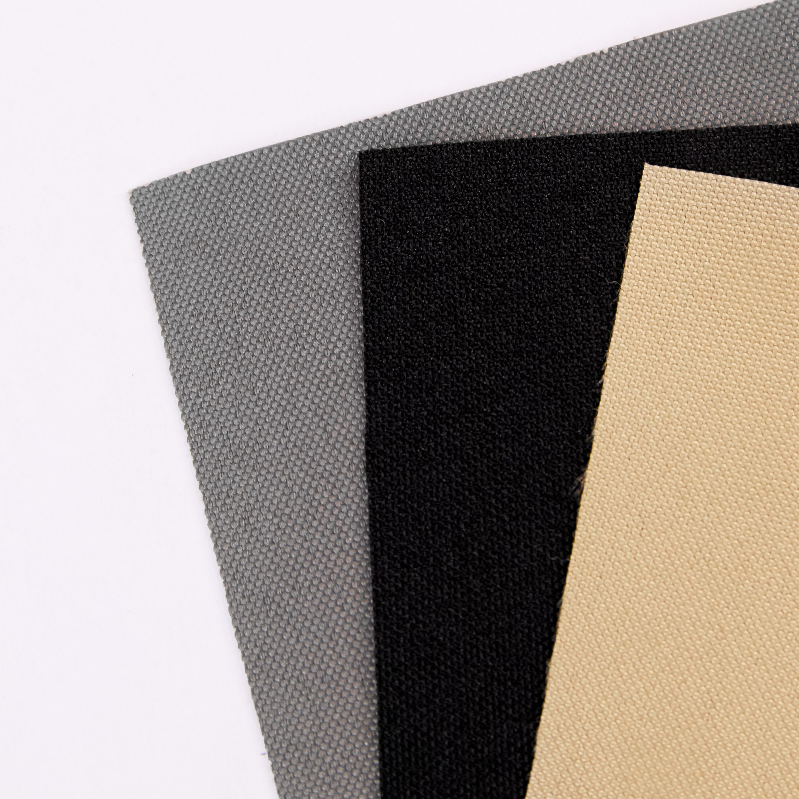 Gray, black, and beige swing cover fabric swatches